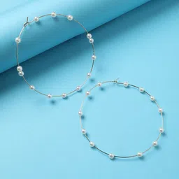 DressBerry Gold-Plated Contemporary Pearls Hoop Earrings-21