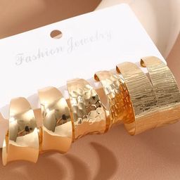OOMPH Set Of 3 Chunky Retro Textured Contemporary Hoop Earrings-21