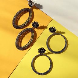 SOHI Set Of 2 Gold-Plated Contemporary Drop Earrings-36