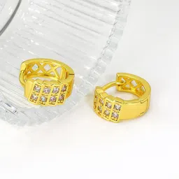 MYKI Gold-Plated American Diamond Contemporary Hoop Earrings-50