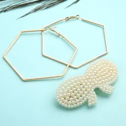 justpeachy Set-2 Gold Plated Gold-Toned Contemporary Hoop Earrings&  Clip-picture-39