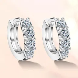 MYKI Silver-Toned Cubic Zirconia Studded Contemporary Hoop Earrings-26