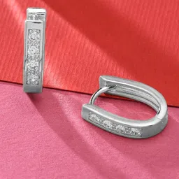 AMI Silver-Toned Contemporary Silver-Plated Hoop Earrings-74