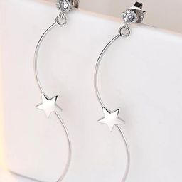 MYKI Silver-Plated Cubic Zirconia Star Shaped Drop Earrings-58