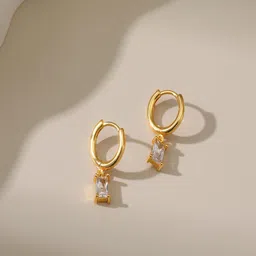 AQUASTREET Gold-Plated Zircon Studded Geometric Hoop Earrings-image-45