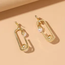 FIMBUL Gold-Plated Geometric Stainless Steel Half Hoop Earrings-image-78