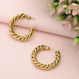 DressBerry Gold-Plated Crescent Shaped Hoop Earrings-image-14