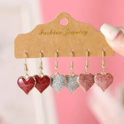 EL REGALO Set Of 3 Heart Shaped Drop Earrings-image-33
