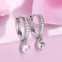 Zavya Silver-Toned Rhodium-Plated Heart Shaped Hoop Earrings-25