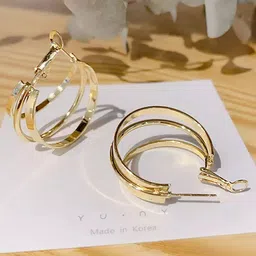 Unwind by Yellow Chimes Gold-Plated Multi Layer Hoop Earrings-33