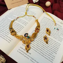 ABDESIGNS Gold-Plated Stone Studded Enamalled Peacock Jewellery Set-image-21