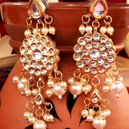Saraf RS Jewellery Gold Plated Kundan Studded Contemporary Drop Earrings-25
