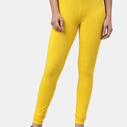 FRENCH KLEIDER Girls Yellow Solid Churidar-Length Cotton Leggings-picture-13