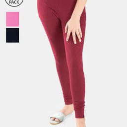 FRENCH KLEIDER Girls Pack Of 3 Solid Cotton Churidar Length Leggings-image-39