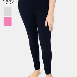 FRENCH KLEIDER Girls Pack of 3 Solid Cotton Churidar Length Leggings-image-34