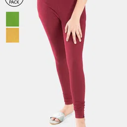 FRENCH KLEIDER Girls Pack Of 3 Solid Churidar-Length Leggings-image-33
