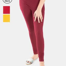 FRENCH KLEIDER Girls Pack Of 3 Solid Cotton  Churidar-Length Leggings-image-29