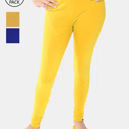 FRENCH KLEIDER Girls Pack of 3 Solid Cotton Churidar-Length Leggings-image-6