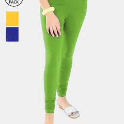 FRENCH KLEIDER Girls Pack Of 3 Solid Churidar-Length Leggings-image-36