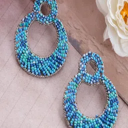 UNIVERSITY TRENDZ Silver-Plated Beaded Classic Drop Earrings-9