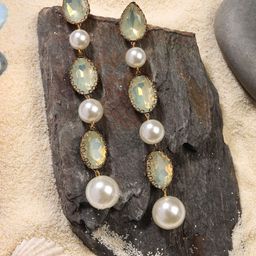 VESTIDO MODAS Gold-Plated Pearls Beaded Contemporary Shaped Drop Earrings-image-1