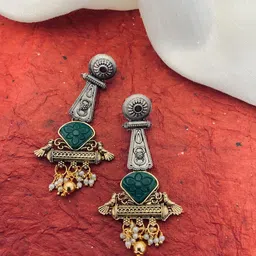Sangria Gold-Plated Stone Studded & Beaded Drop Earrings-27