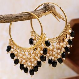 Crunchy Fashion Gold-Plated & Black Classic Hoop Earrings-16