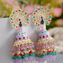 Crunchy Fashion Gold-Plated Meenakari Jhumkas Drop Earrings-picture-48