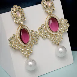 ADIVA Gold Plated Kundan Studded Classic Drop Earrings-20