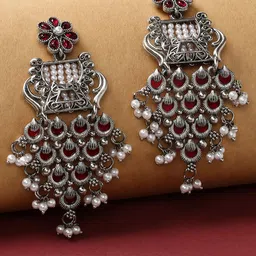 OOMPH Floral Artificial Stones Studded & Beads Beaded Drop Earrings-18