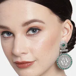 VIRAASI Oxidised Stone-Studded Dangler Drop Earrings-15