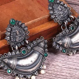 VIRAASI Oxidised Stone-Studded Dangler Drop Earrings-12