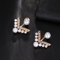 Yellow Chimes Gold-Plated Geometrical Shape Pearl Studded Drop Earrings-51