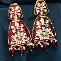 PANASH Kundan Enamelled Drop Earrings-12