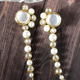 KARATCART Gold-Plated Kundan-Studded Drop Earrings-16