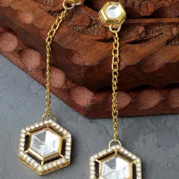 KARATCART Gold-Plated Kundan-Studded Drop Earrings-58