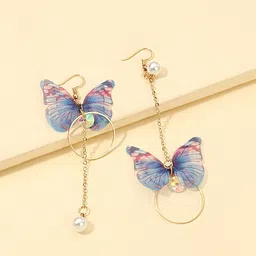 Yellow Chimes Blue Gold-Plated Butterfly Shaped Dangle Drop Earrings-image-21