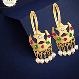Vighnaharta Gold-Plated Crescent Shaped Drop Earrings-image-90