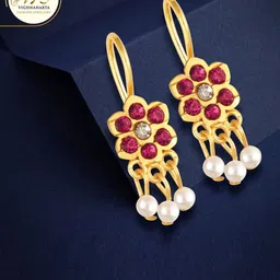 Vighnaharta Gold-Plated Floral Shaped Drop Earrings-6