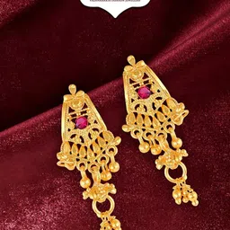 Vighnaharta Gold-Plated Floral Drop Earrings-image-82