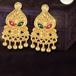 Vighnaharta Gold-Plated Floral Drop Earrings-54