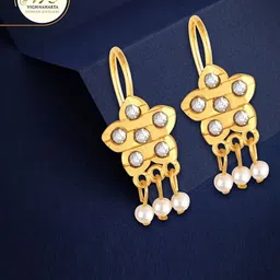 Vighnaharta Gold-Plated Floral Drop Earrings-19