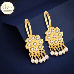 Vighnaharta Gold-Plated CZ & Pearls Drop Earrings-image-98