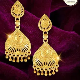 Vighnaharta Gold-Plated Classic Shaped Drop Earrings-10