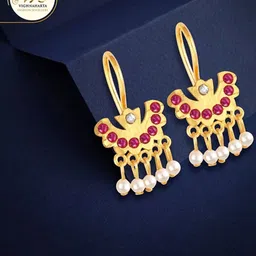 Vighnaharta Gold-Plated Crescent Shaped Drop Earrings-19