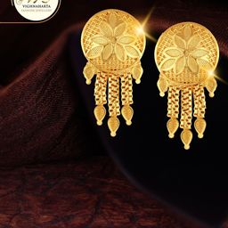 Vighnaharta Gold-Plated Floral Drop Earrings-4