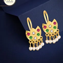 Vighnaharta Gold Plated Floral Drop Earrings-image-35