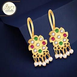 Vighnaharta Gold-Plated CZ & Pearls Drop Earrings-image-96