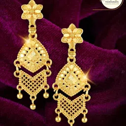 Vighnaharta Gold-Plated Floral Drop Earrings-15