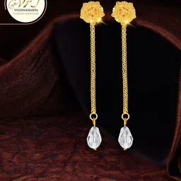 Vighnaharta Gold-Plated Floral Studs Earrings With Removable Chain-image-33